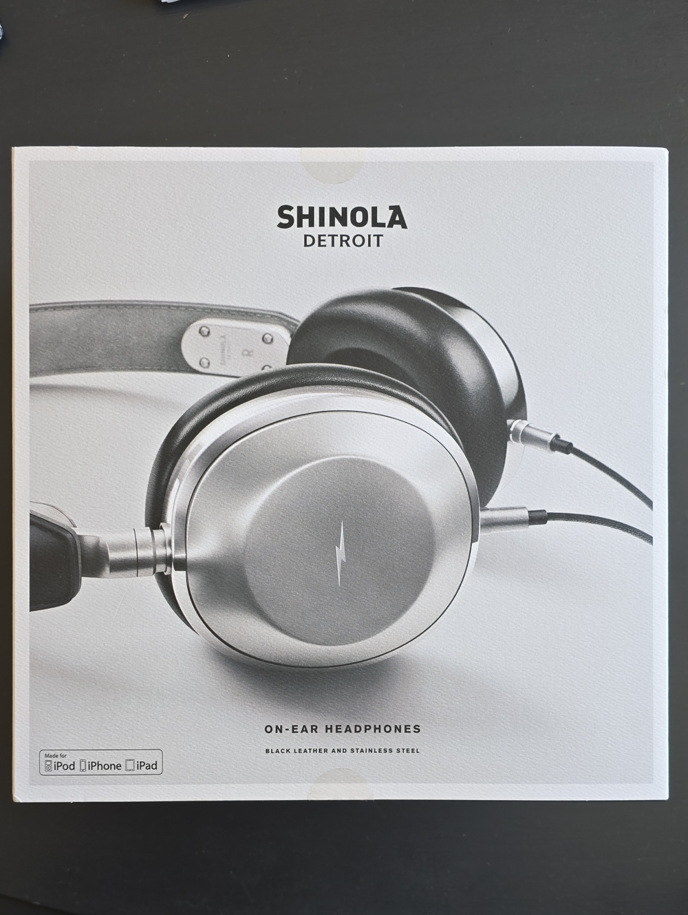 Shinola Canfield On-Ear Headphones — Black and Silver Genuine Leather Stainless